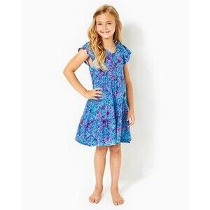 Lilly Pulitzer Girls Mini Kawai Dress Breakwater Blue Cotton S 4-5 YRS 281165